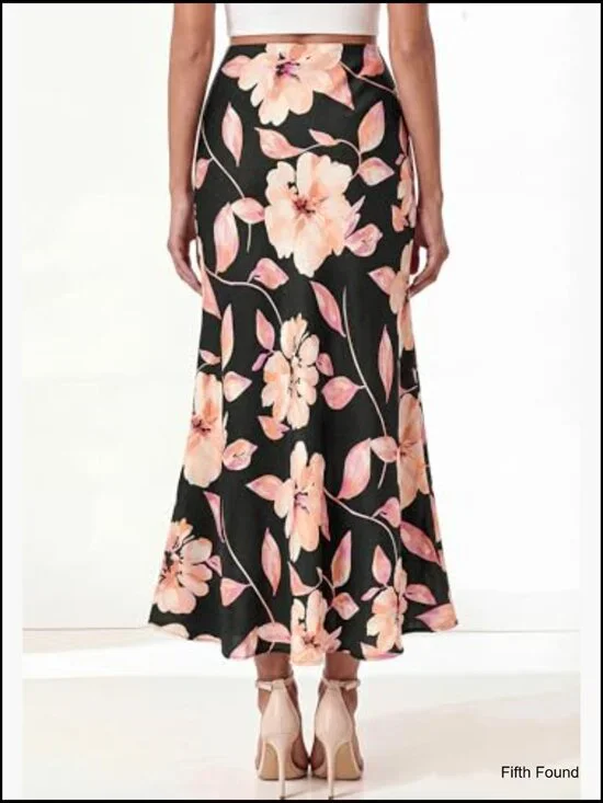 Silk-Like Maxi Skirt High Waisted A-Line Wedding Guest Party - Picture 3 of 7